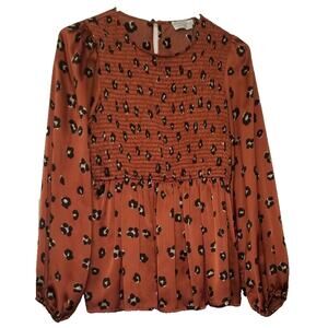 Dress Forum Brown Bohemian Casual Smocked Tunic Long Elastic Sleeve Size Small